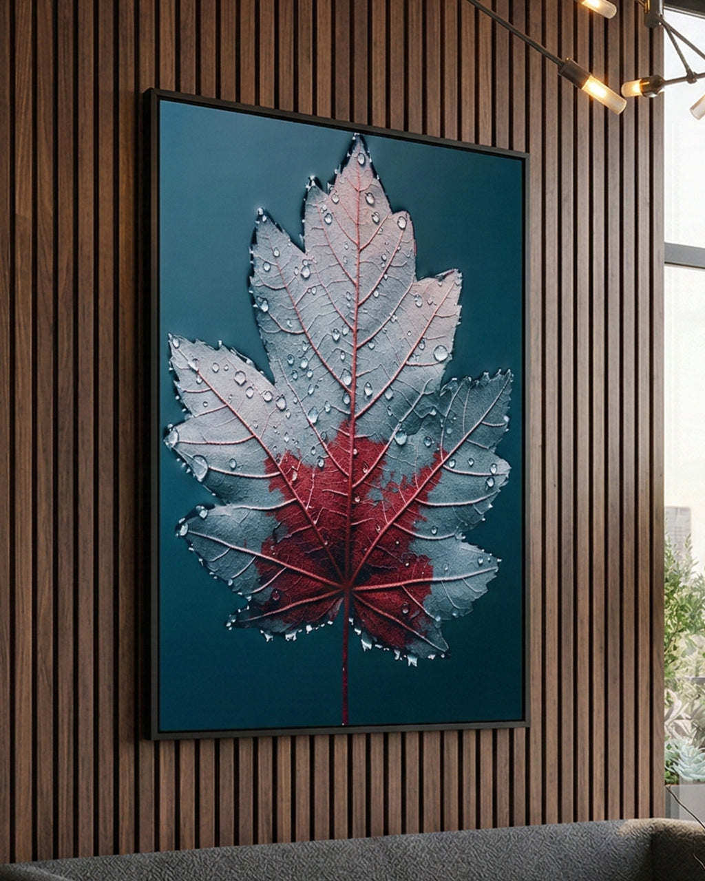 Tableau mural feuille d'érable avec cadre en métal 
