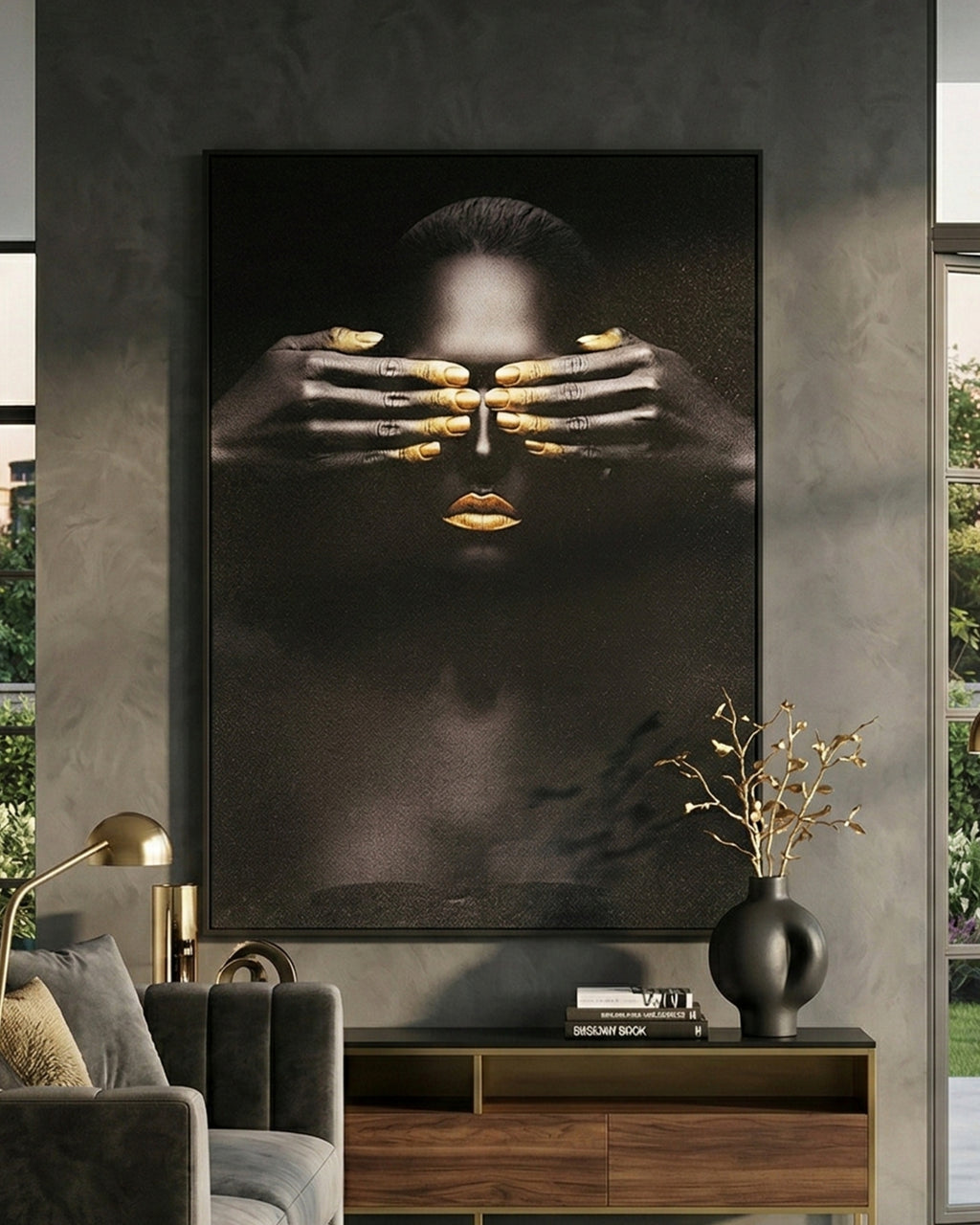 Tableau mural 3D « Yeux cachés » avec cadre en métal 