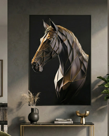 Tableau mural CHEVAL 3D avec cadre en métal 