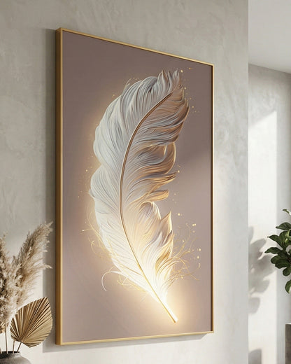 GLOWING FEATHER Wall Art with Metal Frame