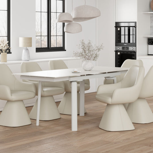 Bellaro Dining Table with Extension, 55"-79" in Travertine and Cream