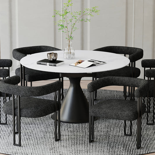 Calisto Round Pedestal Dining Table w/Extension in White and Black