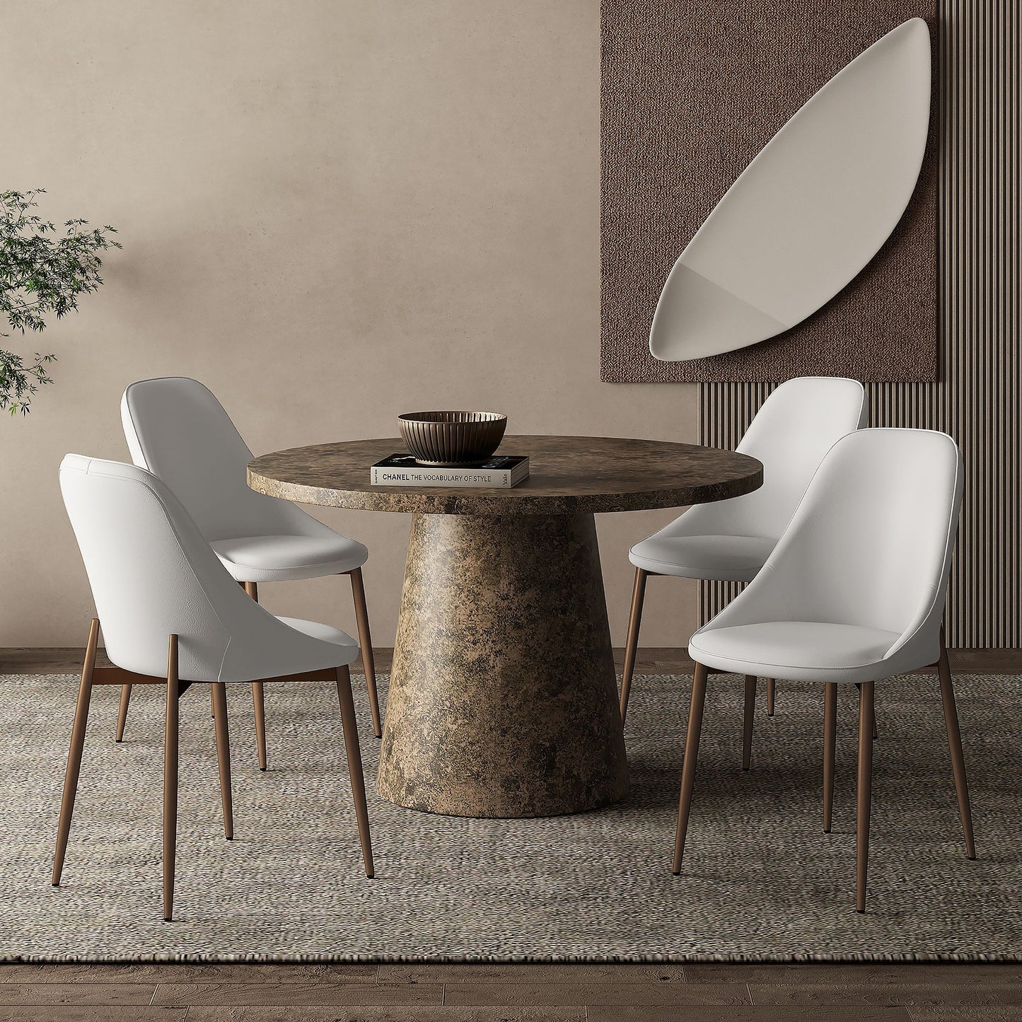 Godiva Round Pedestal Dining Table, 48" in Faux Grey Stone