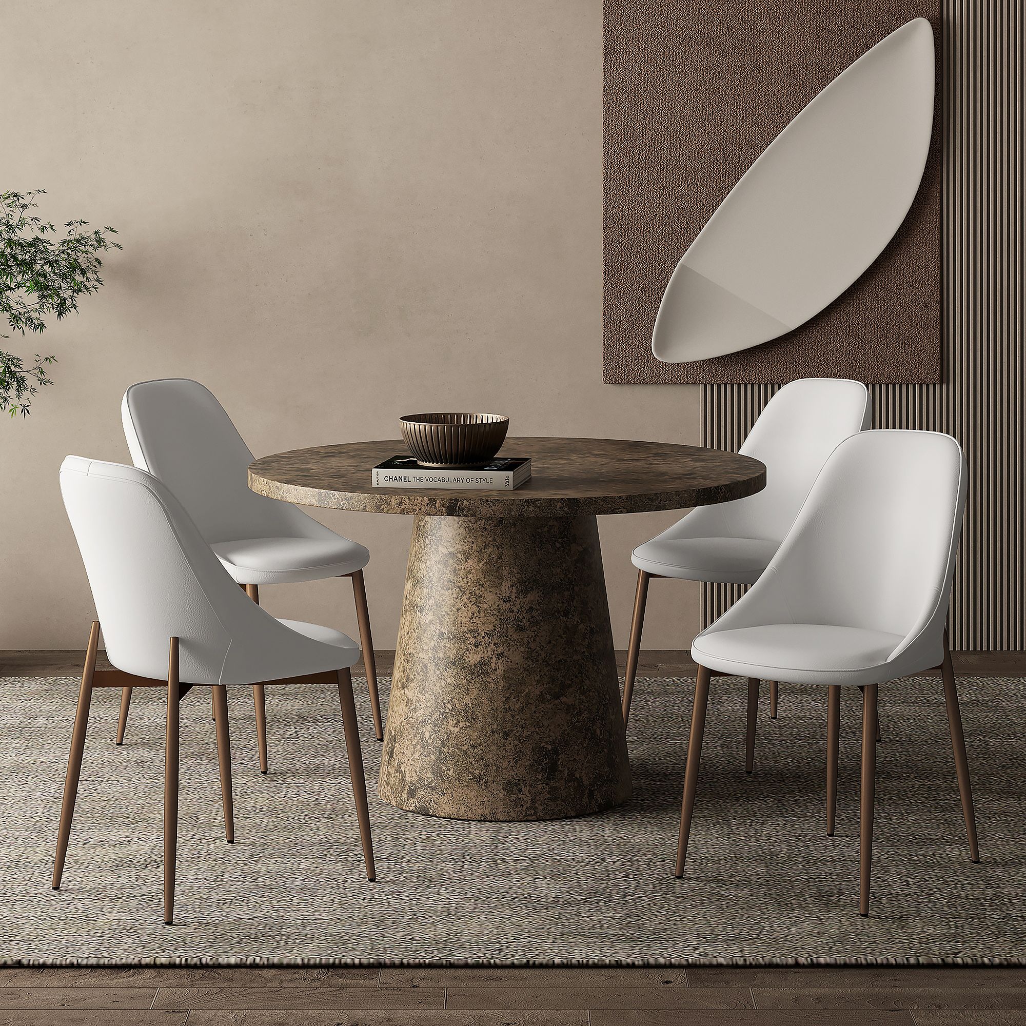 Godiva Round Pedestal Dining Table, 48" in Faux Grey Stone