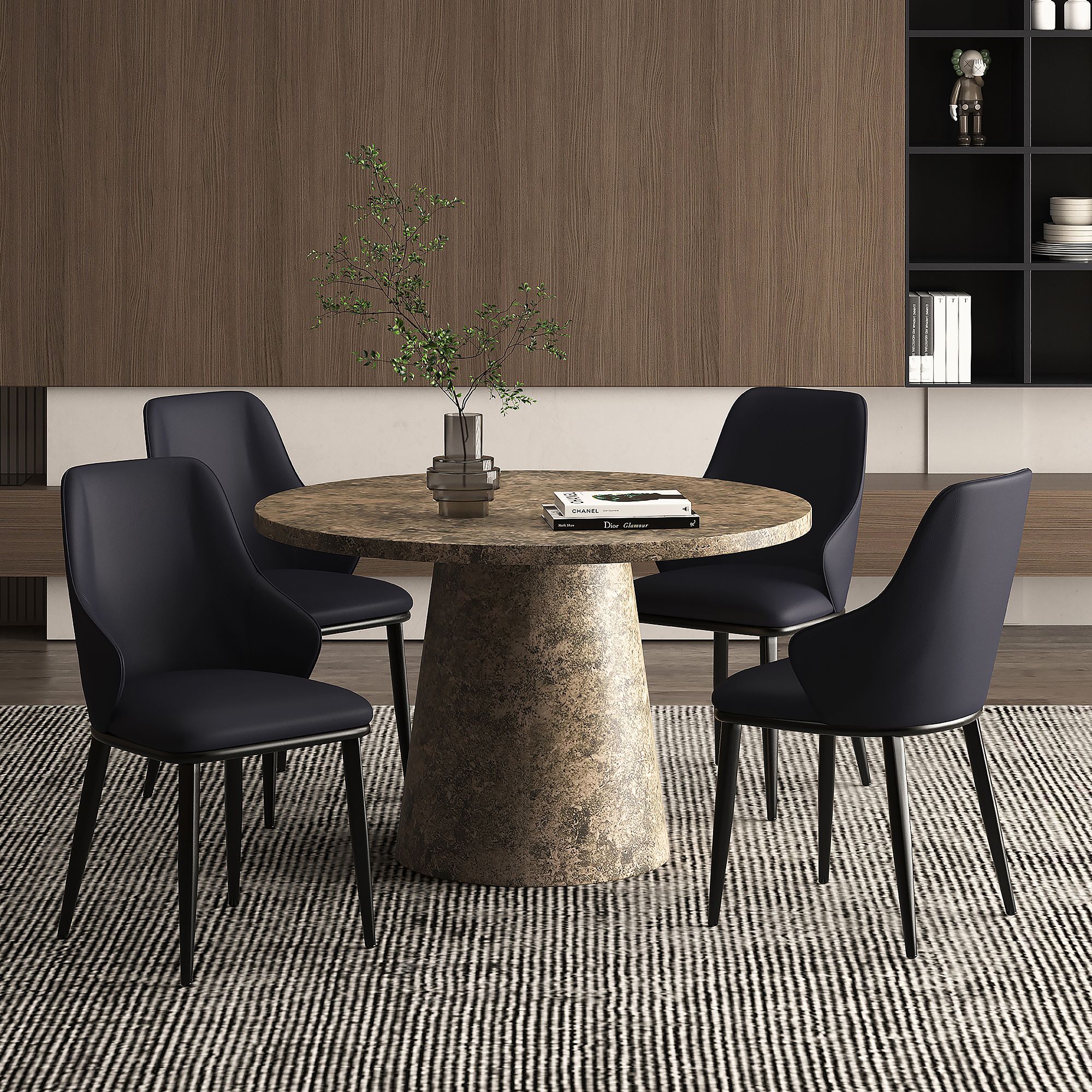Godiva Round Pedestal Dining Table, 48" in Faux Grey Stone