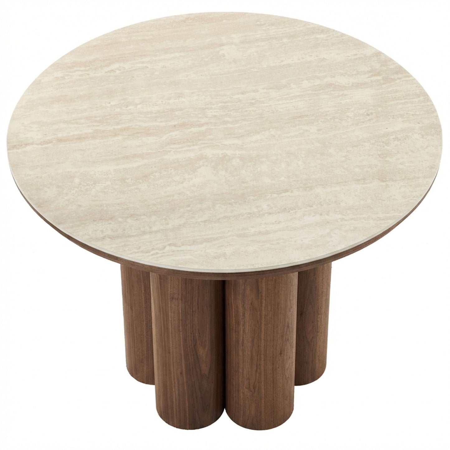 Seaton Round Dining Table, 47" in Walnut and Travertine
