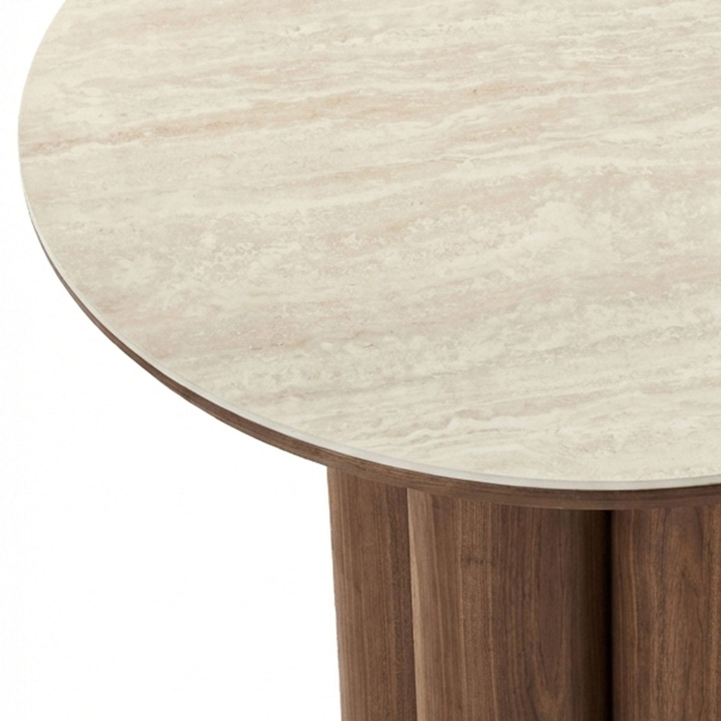 Seaton Round Dining Table, 47" in Walnut and Travertine