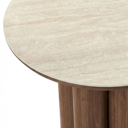 Seaton Round Dining Table, 47" in Walnut and Travertine