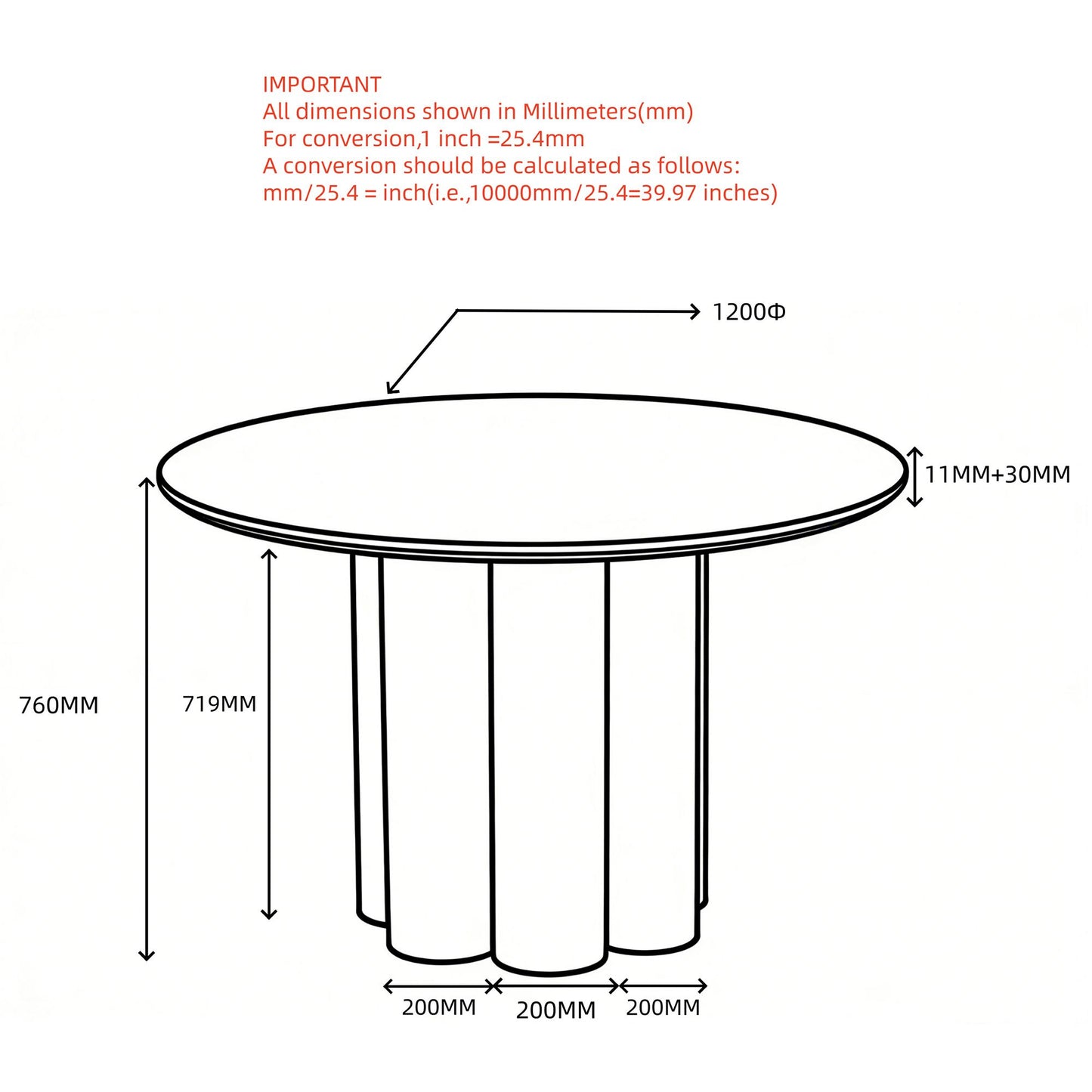 Seaton Round Dining Table, 47" in Walnut and Travertine