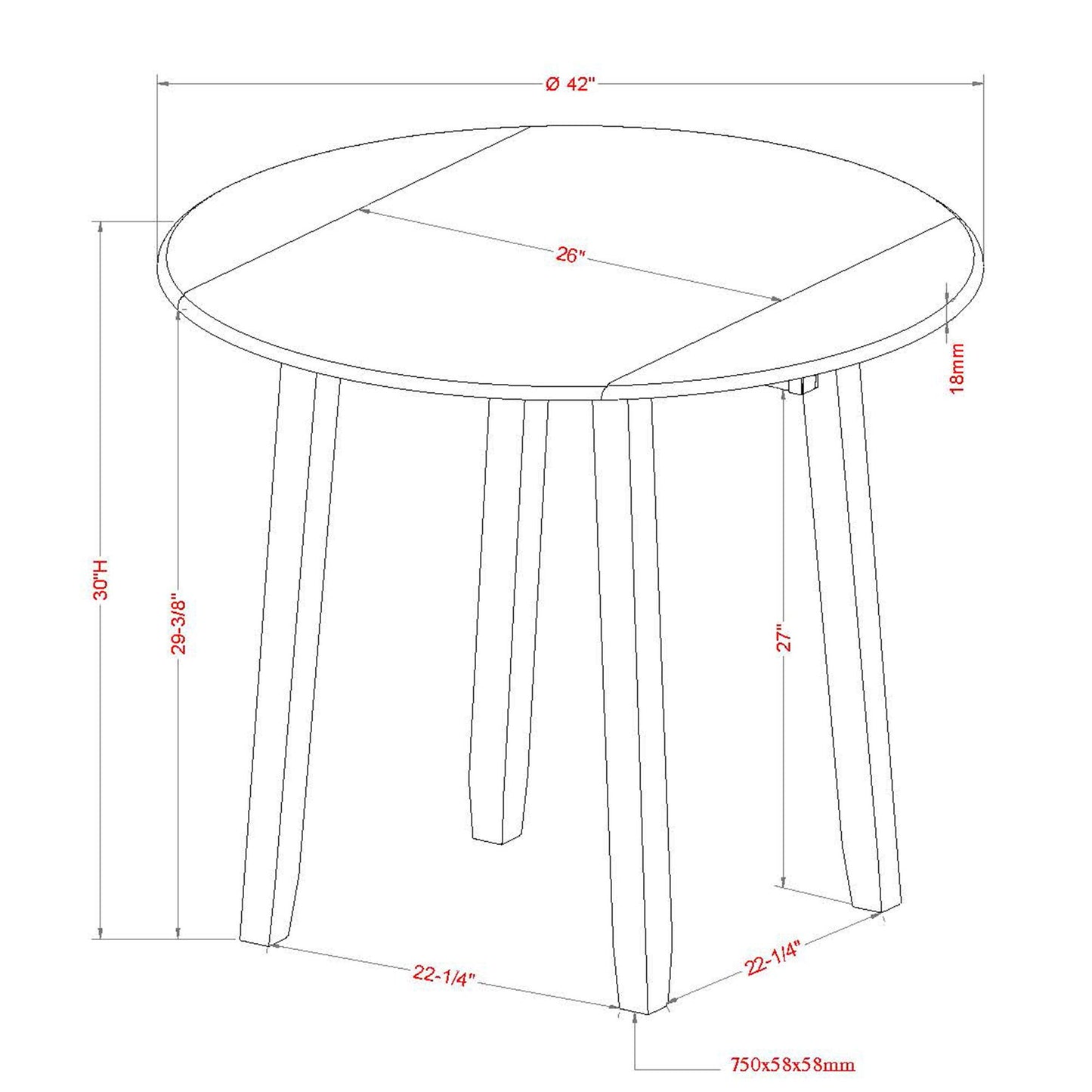 Conrad Round Drop-Leaf Dining Table, 42" in Black