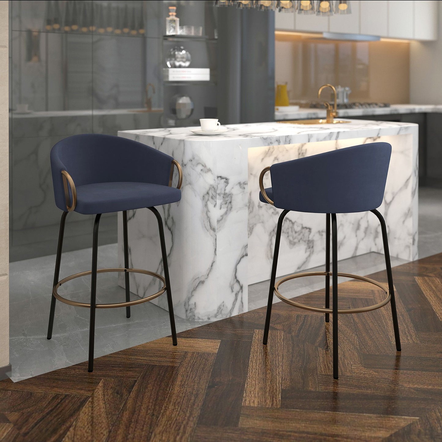 Tabouret de bar Lavo 26 po, lot de 2 en gris, noir et or