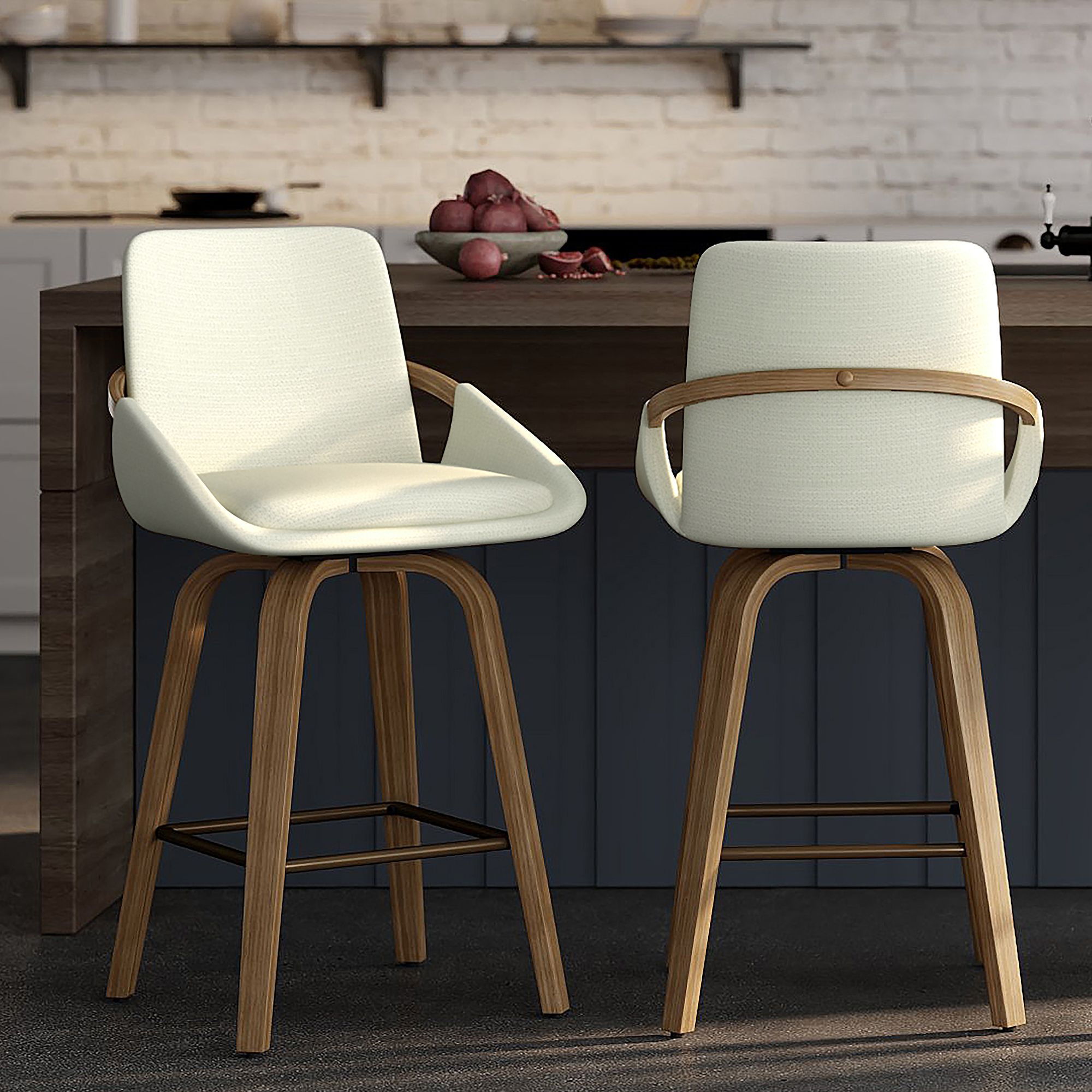 Parker 26" Counter Stool with Swivel, Set of 2 in Ivory and Whitewash