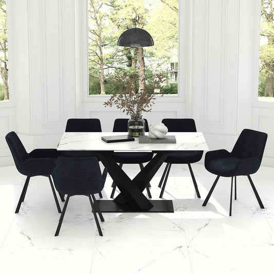 Ensemble de salle à manger Julius/Signy 7 pièces avec table blanche et chaise noire