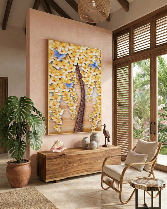 TREE WITH YELOW FLOWERS Wall Art with Metal Frame