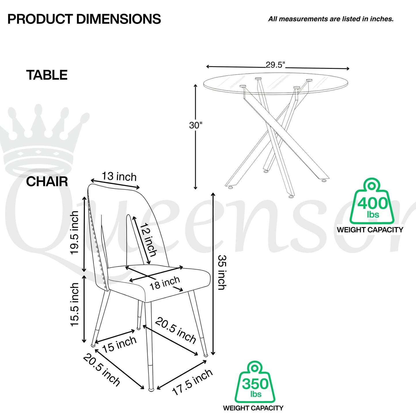 Modern 5-Piece Round Glass Dining Set – 12mm Tempered Glass Table with Velvet Nailhead Chairs