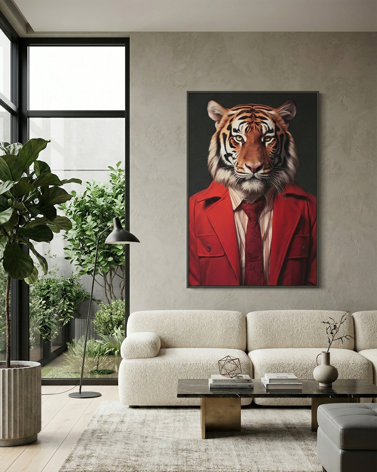 Lion au manteau rouge, tableau mural avec cadre en métal 