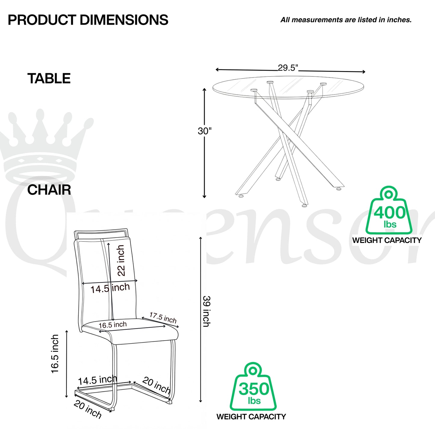 Modern Sword 5-Piece Round Glass Dining Set – 12mm Tempered Glass Table with Faux Leather Chairs