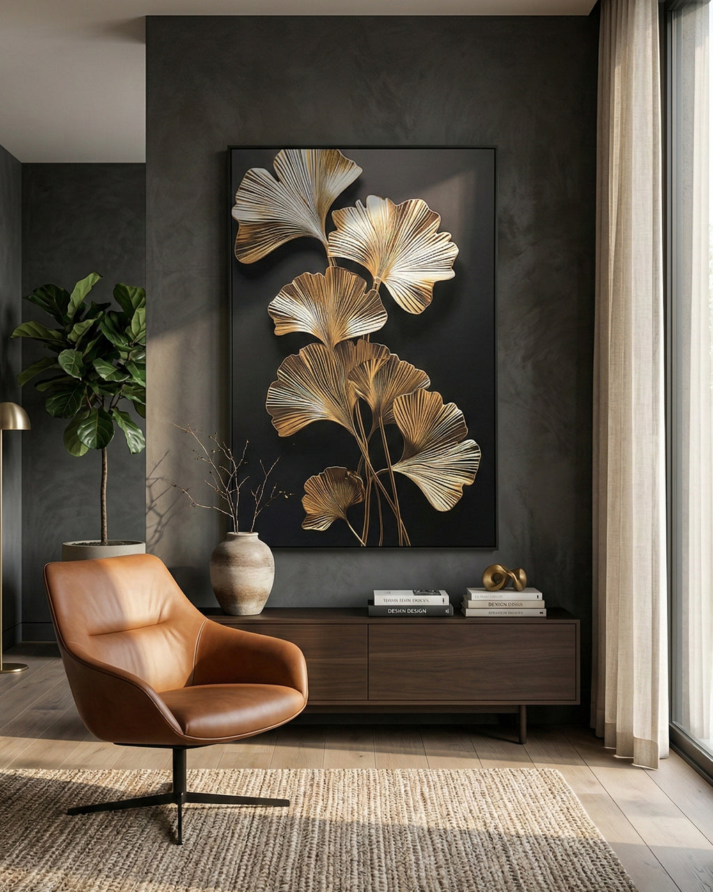 Tableau mural Pétales d'or avec cadre en métal 
