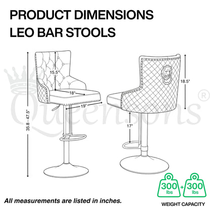 Leo Black Bar Stool Set of 2 – Premium Tufted Velvet, 360° Swivel, Height Adjustable Bar Stools