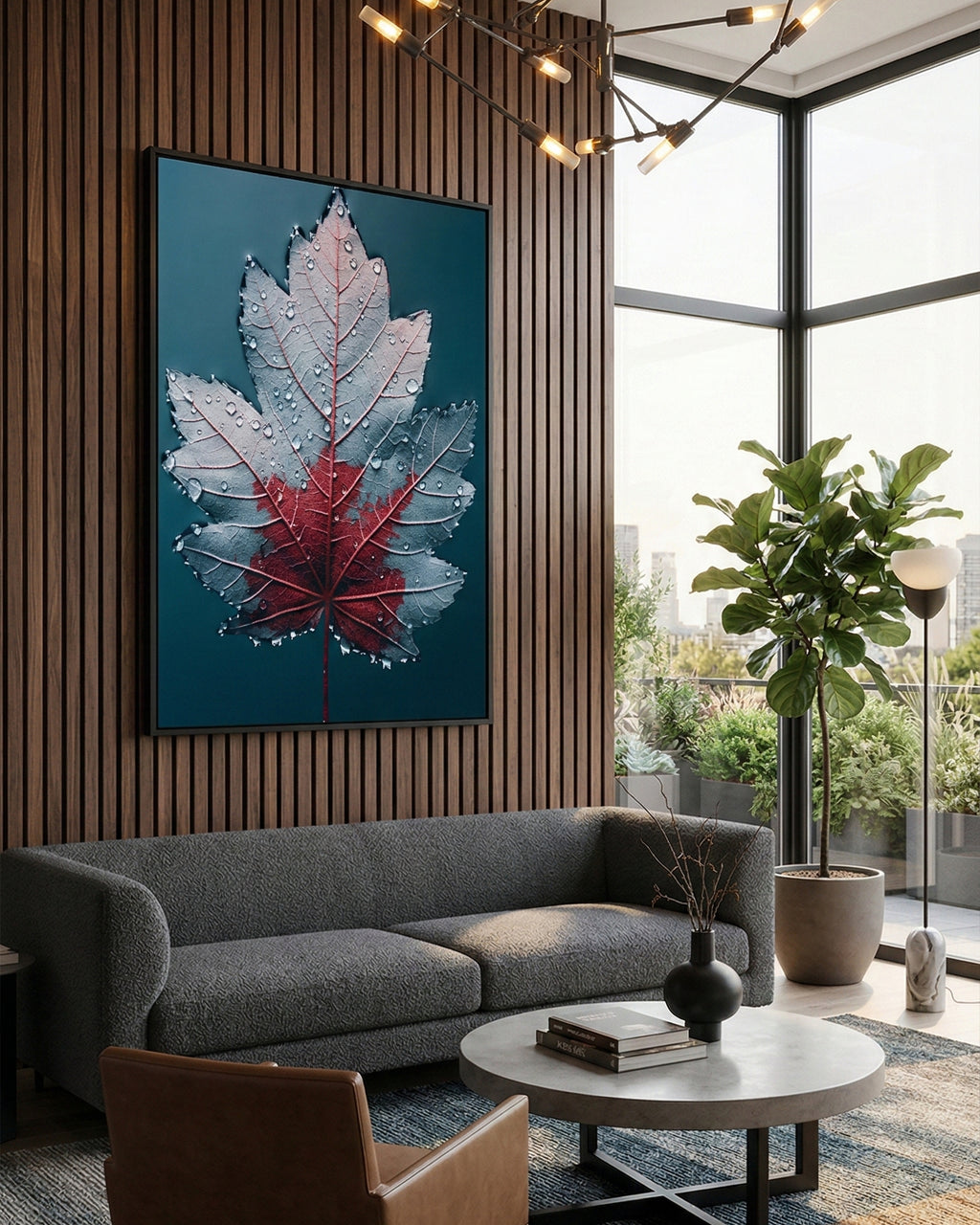 Tableau mural feuille d'érable avec cadre en métal 