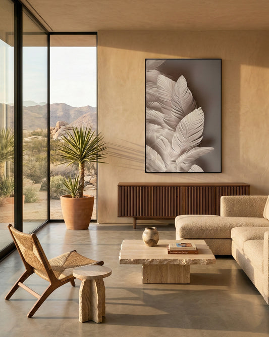 WHITE LEAFS Wall Art with Metal Frame