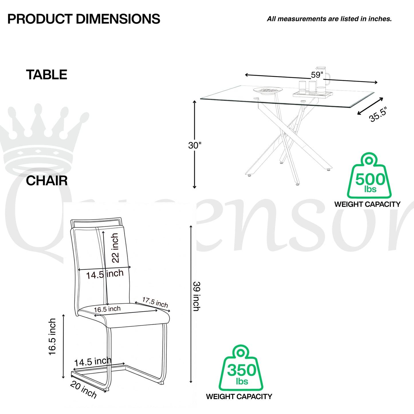 Ensemble de salle à manger Modern Sword 7 pièces en verre – Table en verre trempé de 12 mm avec chaises en similicuir