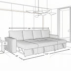 GREY CORDUROY SOFA WITH CUPHOLDERS AND CHAISE STORAGE