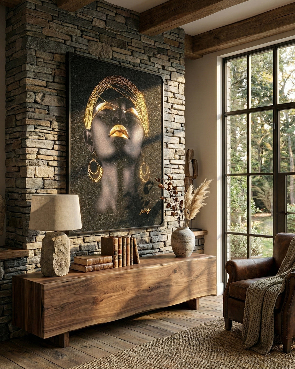 Tableau mural 3D Cheveux d'or avec cadre en métal 