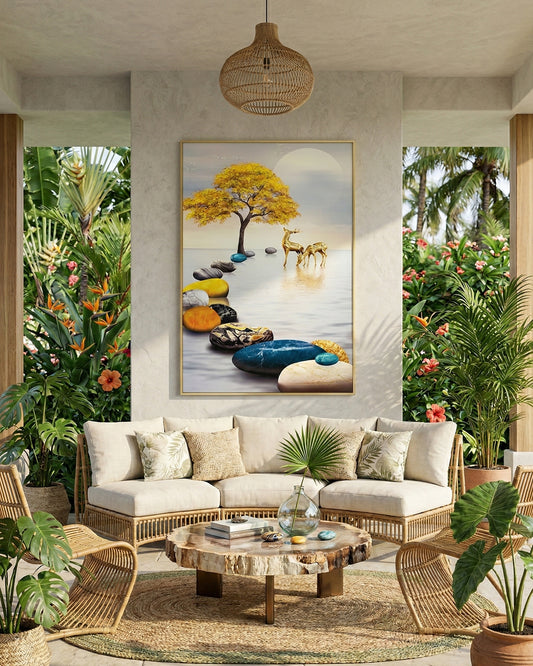 GOLDEN DEERS Wall Art with Metal Frame