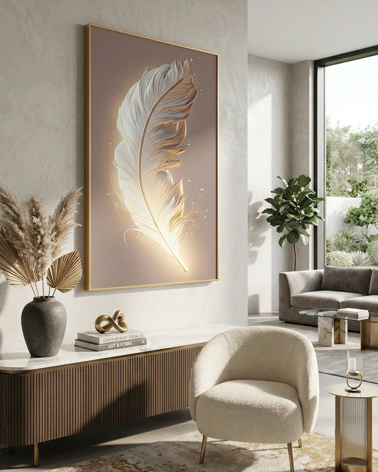 GLOWING FEATHER Wall Art with Metal Frame