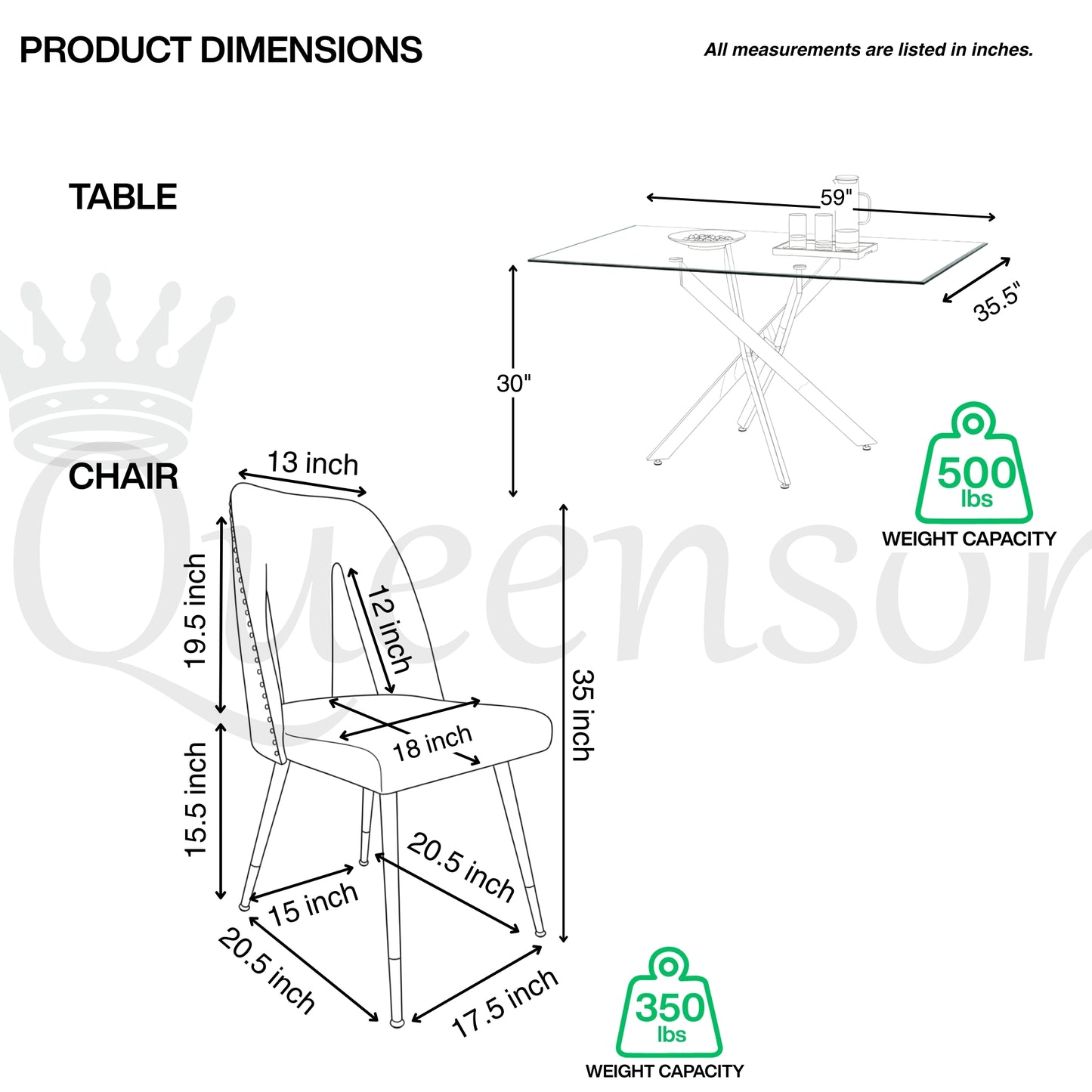Modern 7-Piece Rectangular Glass Dining Set – 12mm Tempered Glass Table with Velvet Nailhead Chairs