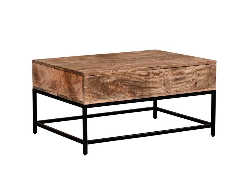 Ojas Rectangular Lift-Top Coffee Table in Natural Burnt and Black