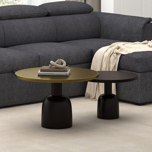 Ensemble de 2 tables basses rondes Adira en or antique et noir