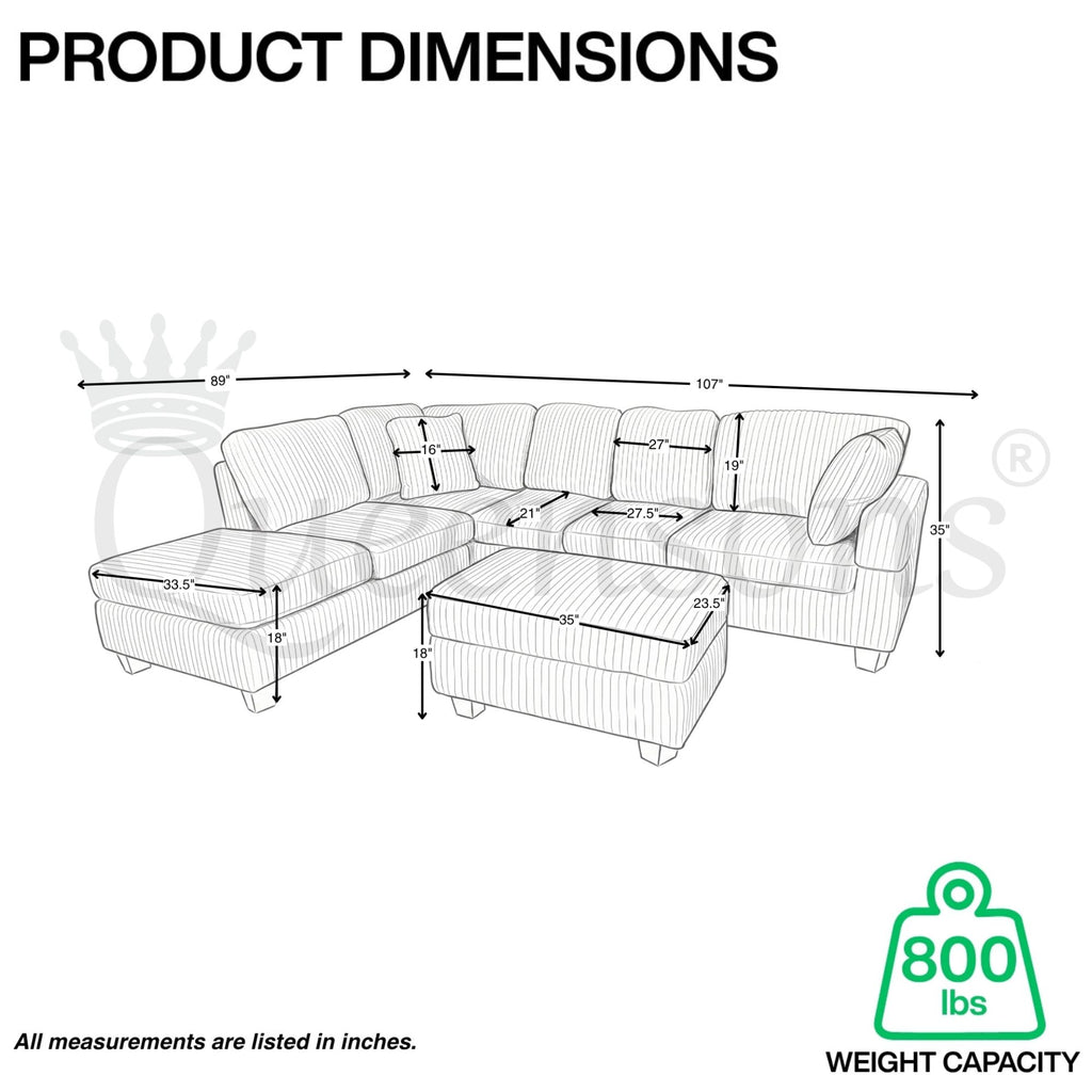 EVA GREY CORDUROY SOFA SECTIONAL WITH OTTOMAN