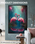 Tableau mural DEUX FLAMANTS ROSES avec cadre en métal 