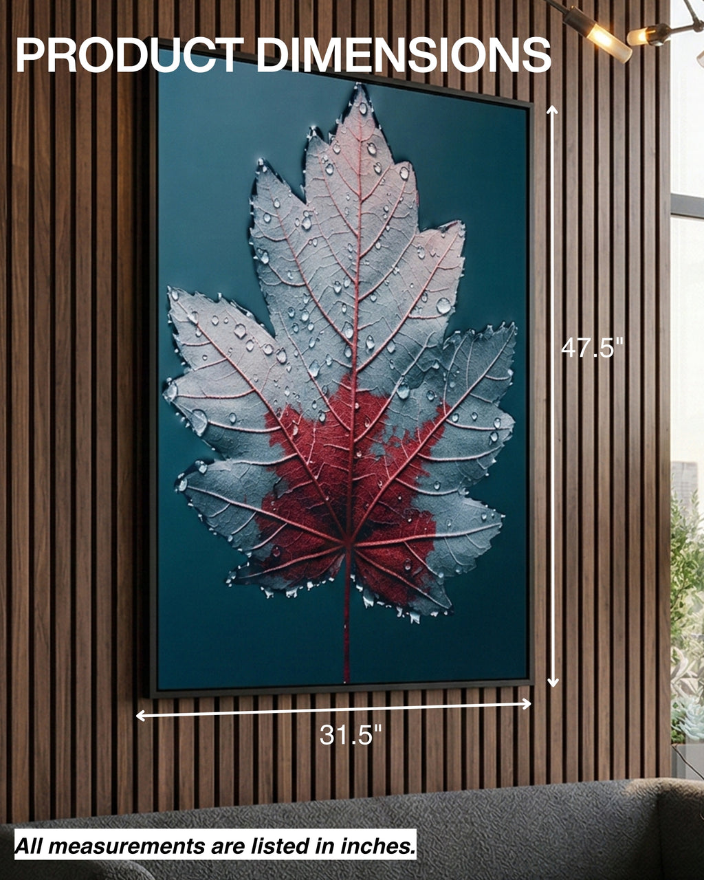 Tableau mural feuille d'érable avec cadre en métal 