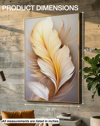 YELLOW FEATHER  Wall Art with Metal Frame