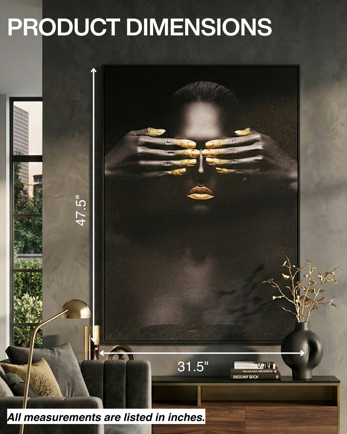 Tableau mural 3D « Yeux cachés » avec cadre en métal 
