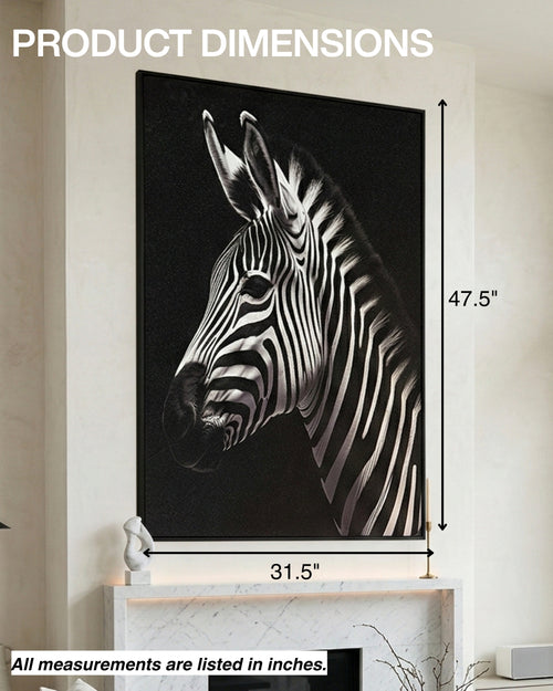 Tableau mural zèbre 3D avec cadre en métal 