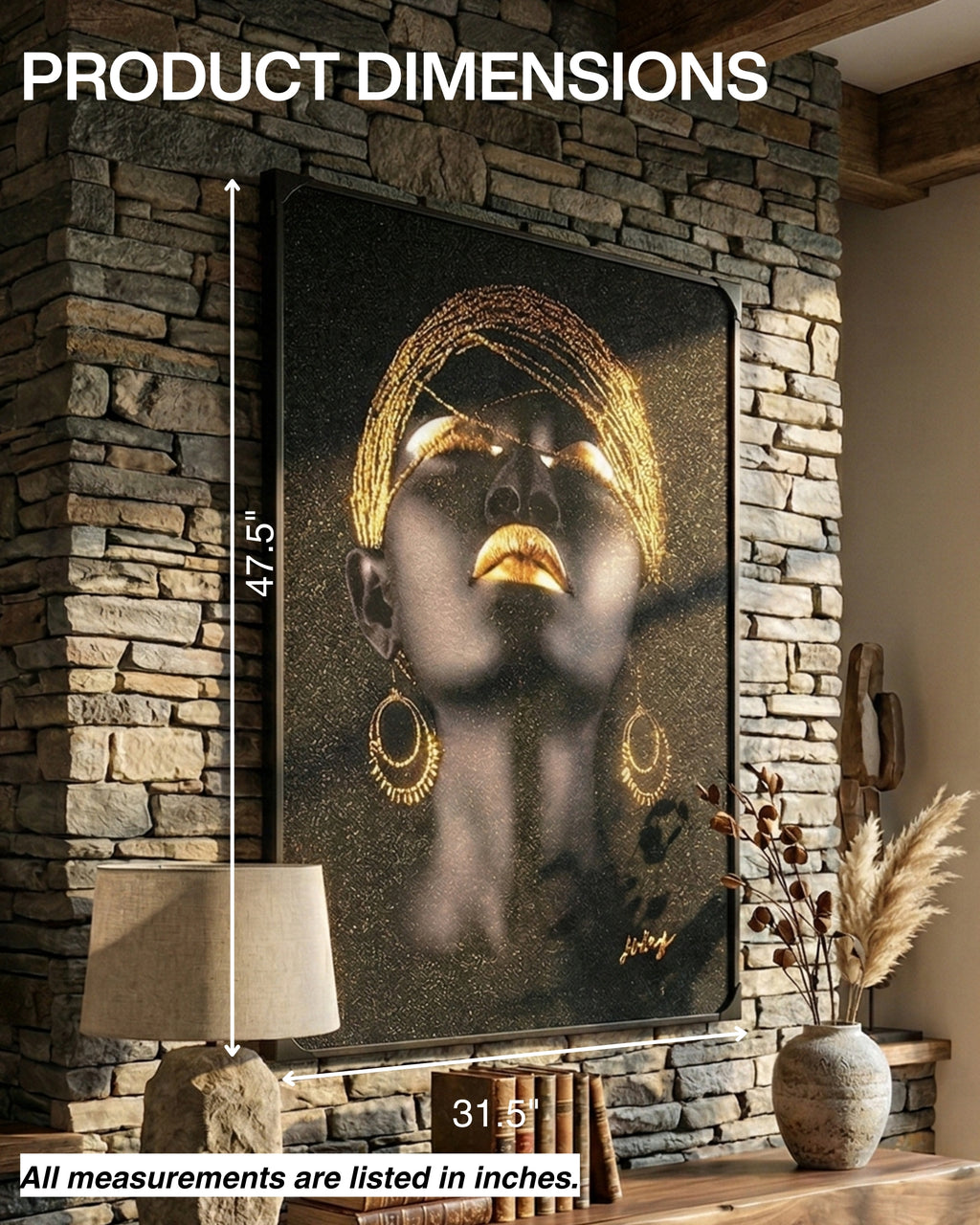 Tableau mural 3D Cheveux d'or avec cadre en métal 