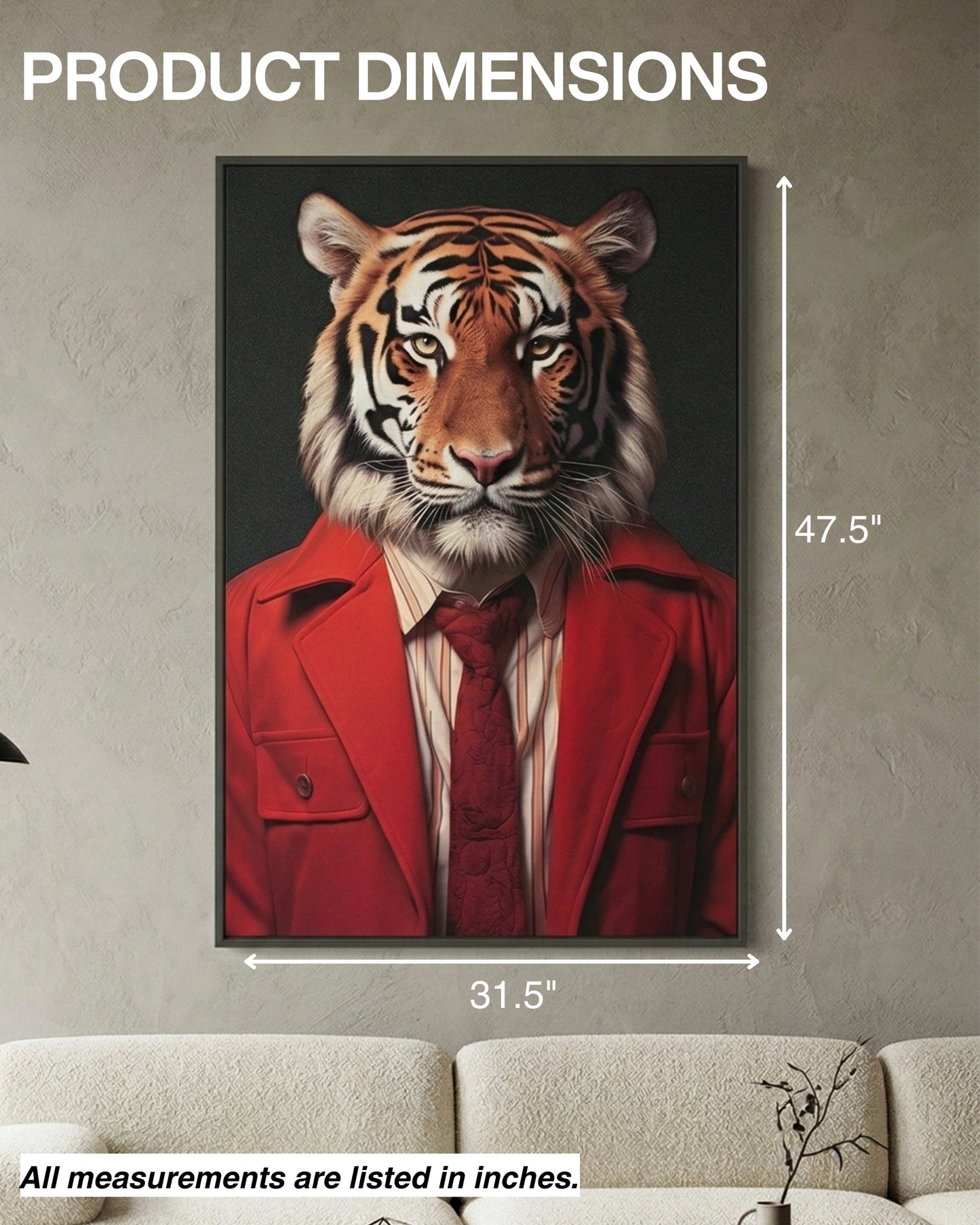 Lion au manteau rouge, tableau mural avec cadre en métal 