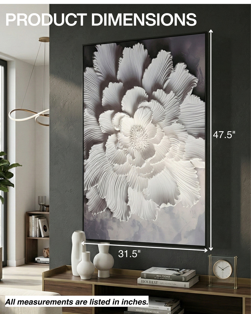 Tableau mural FLEURS BLANCHES avec cadre en métal 