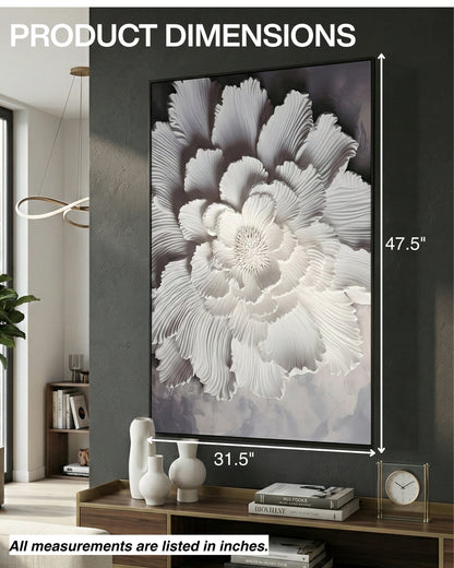 Tableau mural FLEURS BLANCHES avec cadre en métal 