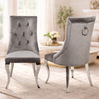 Lily Grey Velvet Dining Chair with Chrome Ring Knocker Set of 2
