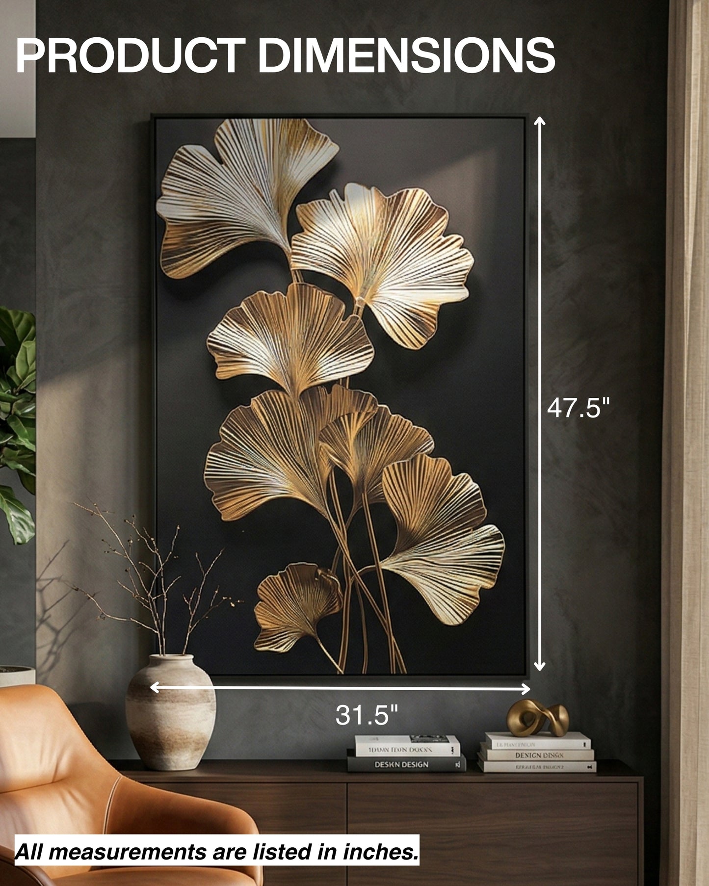 Tableau mural Pétales d'or avec cadre en métal 