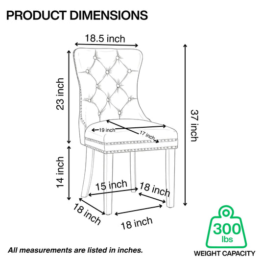 MADRID VELVET DINING CHAIR WITH NAILHEAD TRIM & CHROME KNOCKER – LUXURY BUTTON-TUFTED DINING CHAIR