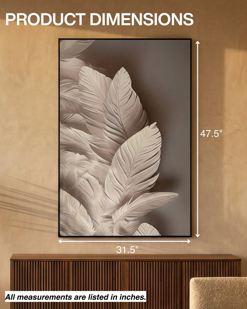 Tableau mural Feuilles blanches avec cadre en métal 