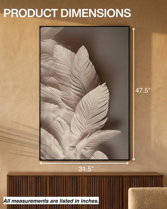 WHITE LEAFS Wall Art with Metal Frame