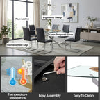 Modern Sword 7-Piece Glass Dining Set – 12mm Tempered Glass Table with Faux Leather Chairs