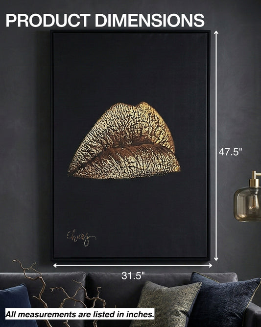 GOLDEN LIPS Wall Art with Metal Frame